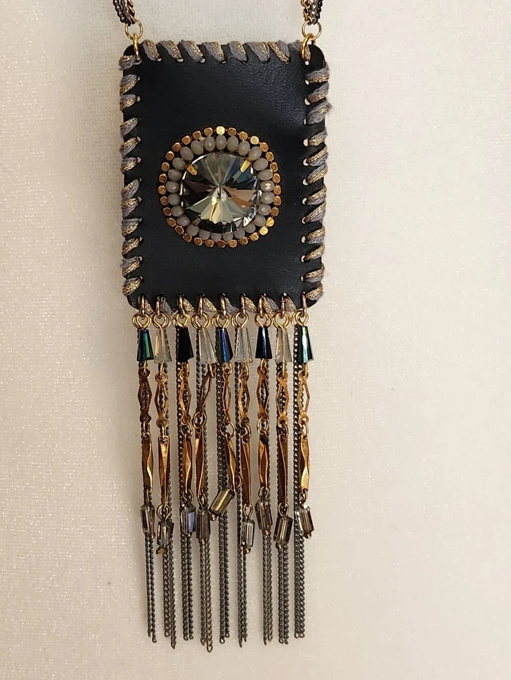 ALISHA D LONG LEATHER TASSEL PENDANT STATEMENT NECKLACE BOHO FESTIVAL WESTERN